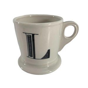 Anthropologie Letter L Initial Monogram Coffee Tea Mug White Black Shaving Cup